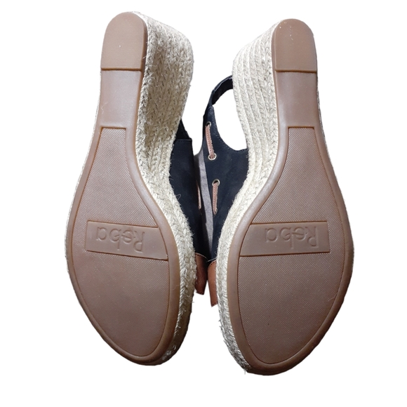 Reba Women's Admire Espadrille Wedge Sandals Canvas Leather Black Size 10M - Picture 3 of 5